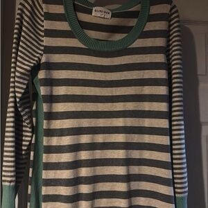 Olive & Oak Green and Gray Striped Crew Neck Sweater